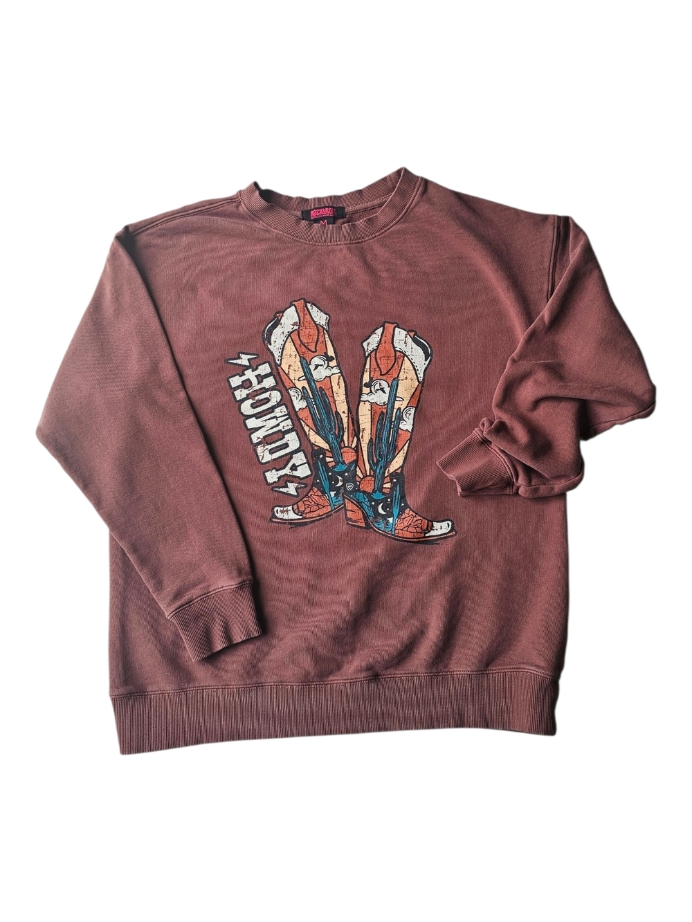 Rock & Roll Denim Howdy Cowboy Boots Graphic Sweatshirt Med Western Rodeo Boho